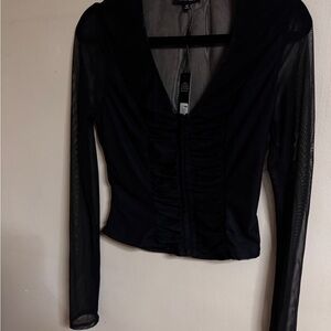 Fashion Nova Black Sheer Sleeve Ruched Front Tunic Top